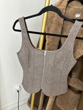 Zara Taupe Wool Blend Zip Front Tank Top